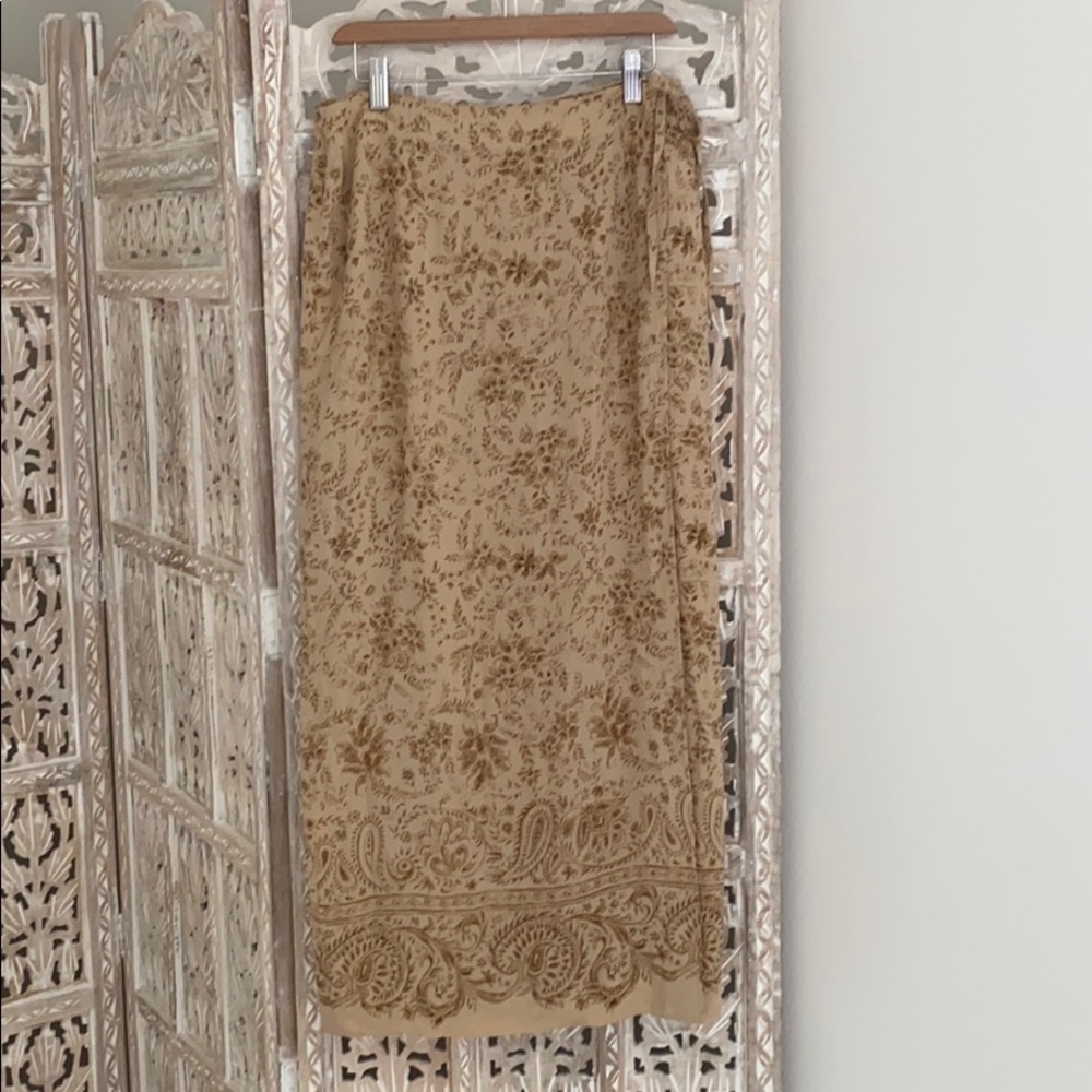 Talbots Pure Silk Paisley Tan Wrap Skirt